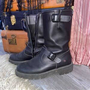 Women's Black Leather Moto-Style Boots by The Art Company